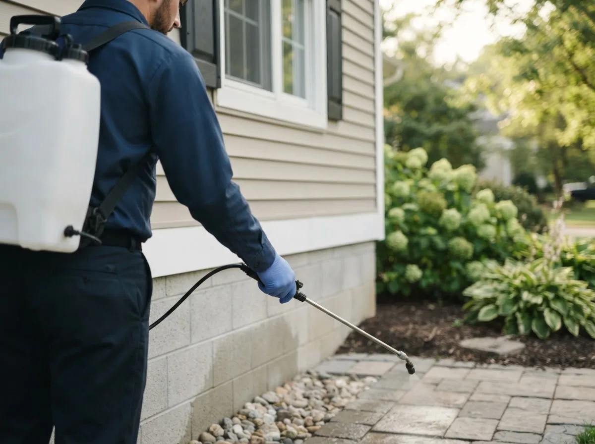 Pest control technician inspecting a home in Sebec, ME